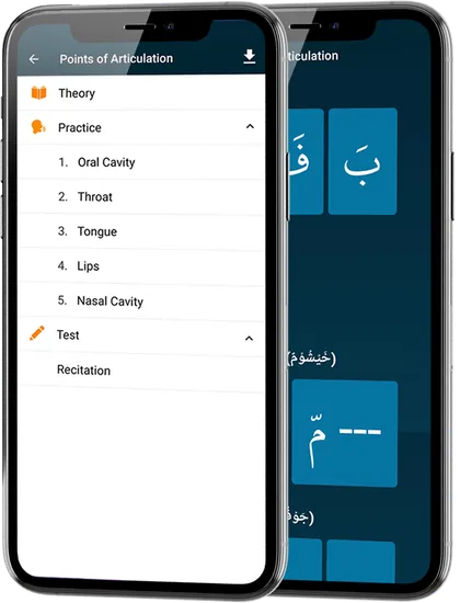 Learn Quran Tajwid app showing a tajweed lesson